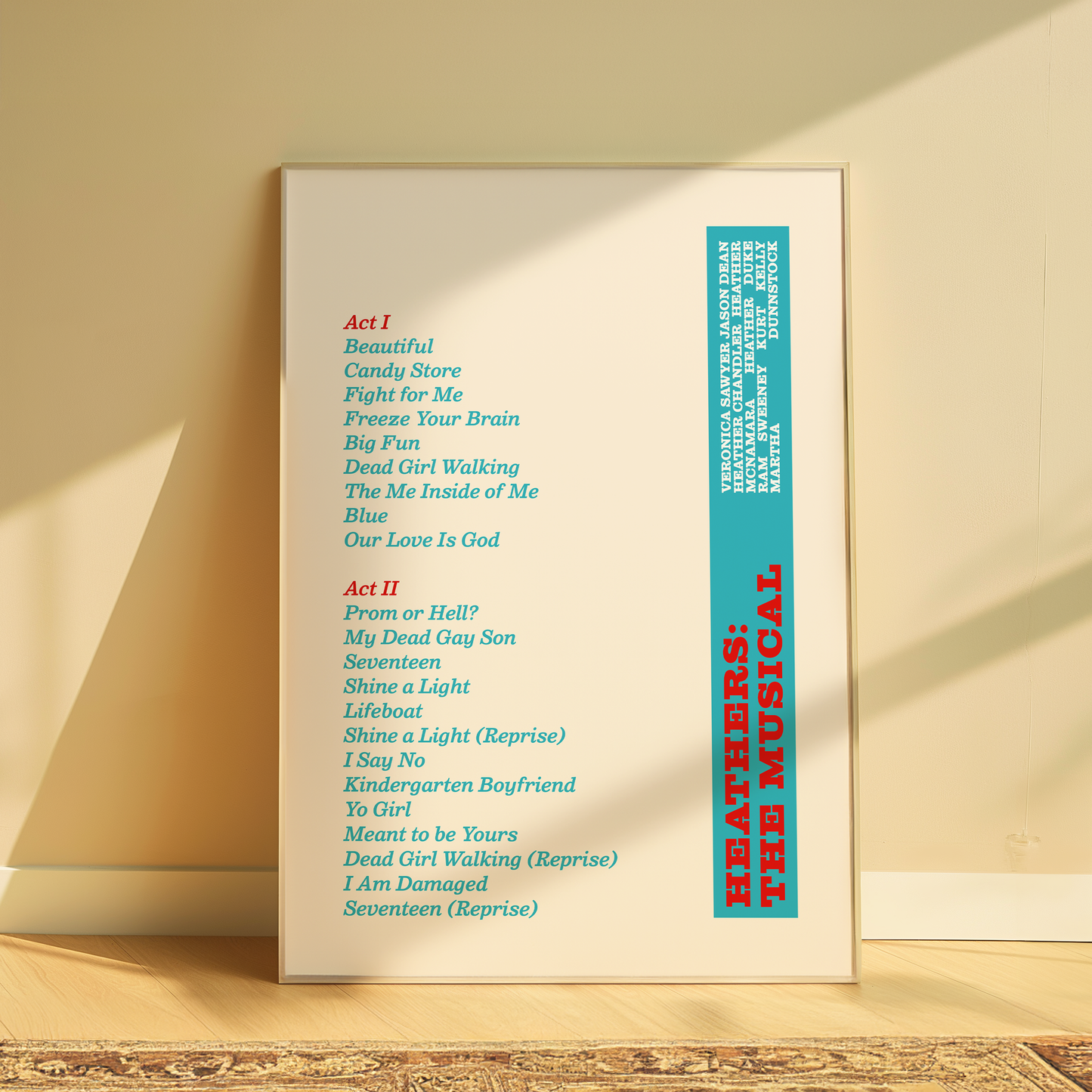 Heathers the Musical Song List Print