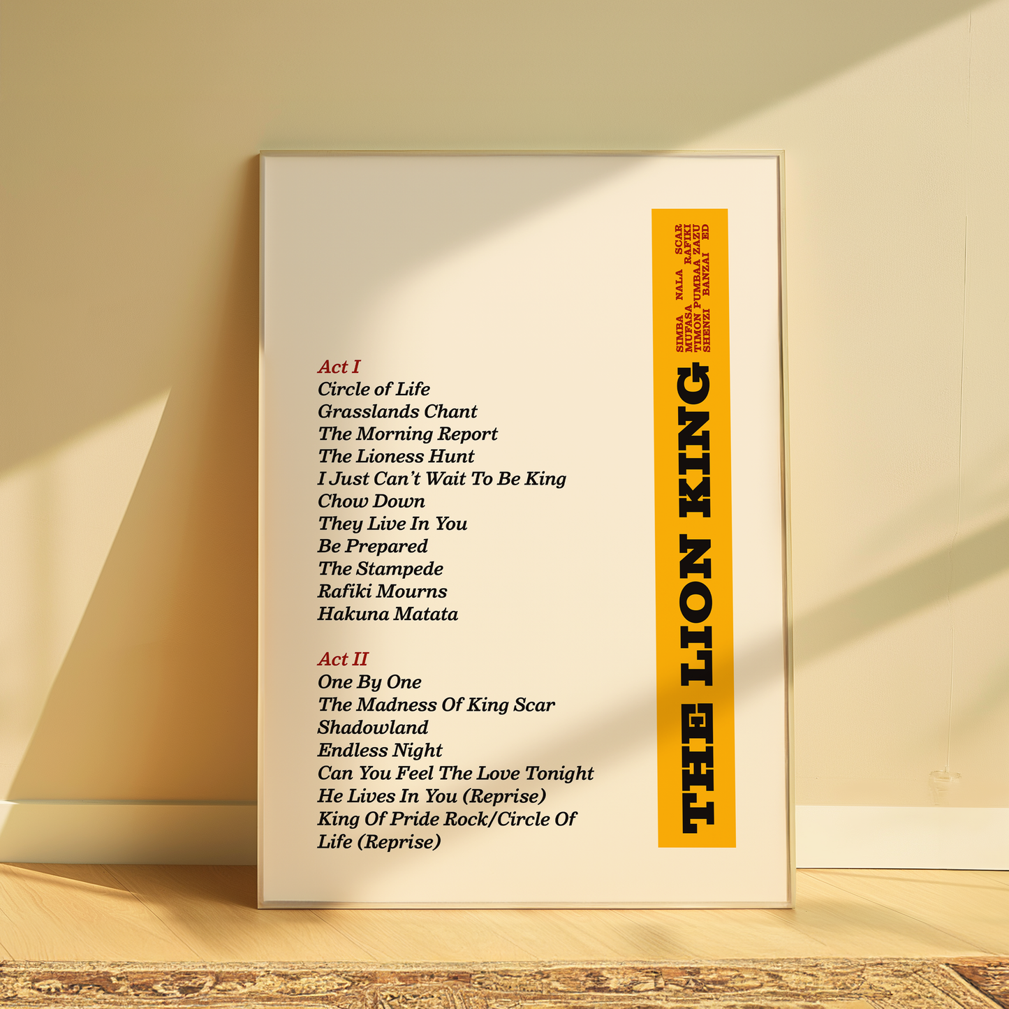 The Lion King Song List Print