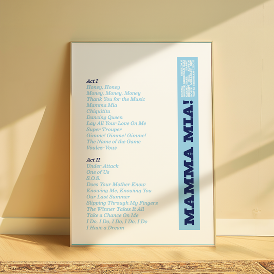 Mamma Mia Song List Print
