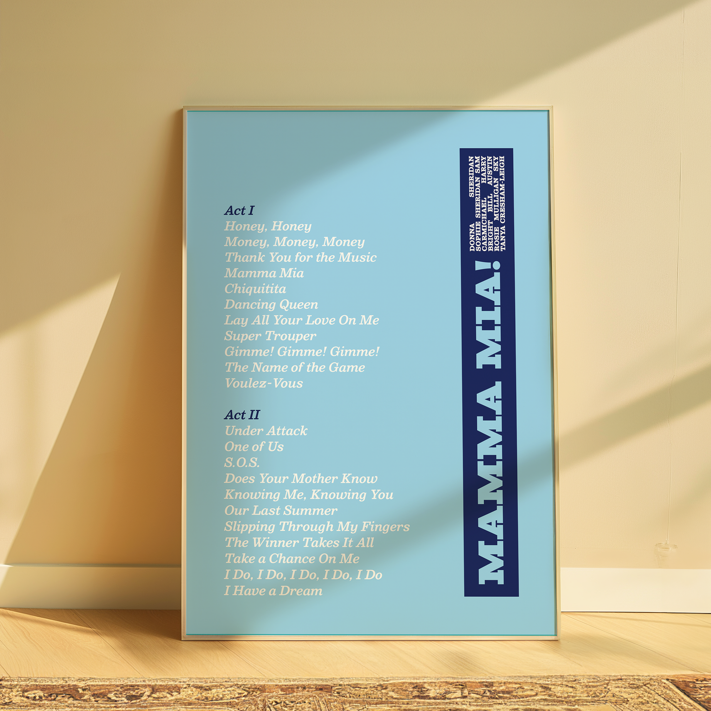 Mamma Mia Song List Print