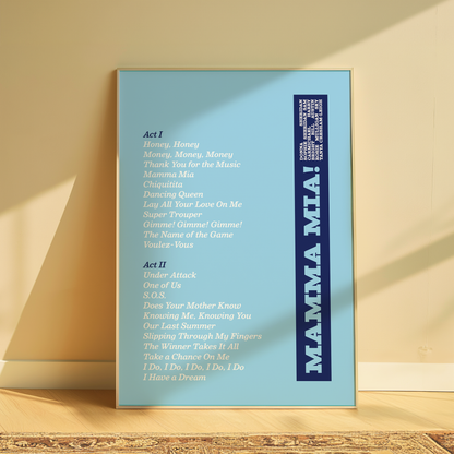 Mamma Mia Song List Print
