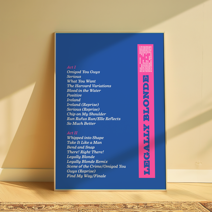 Legally Blonde Song List Print - Blue - Art Print by Olivia Designs