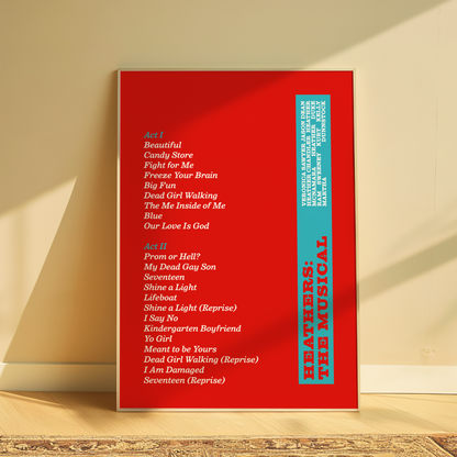 Heathers the Musical Song List Print