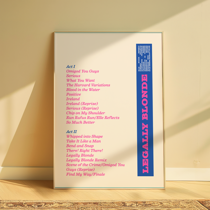 Legally Blonde Song List Print - Cream - Art Print by Olivia Designs
