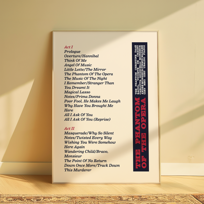 The Phantom of the Opera Song List Print