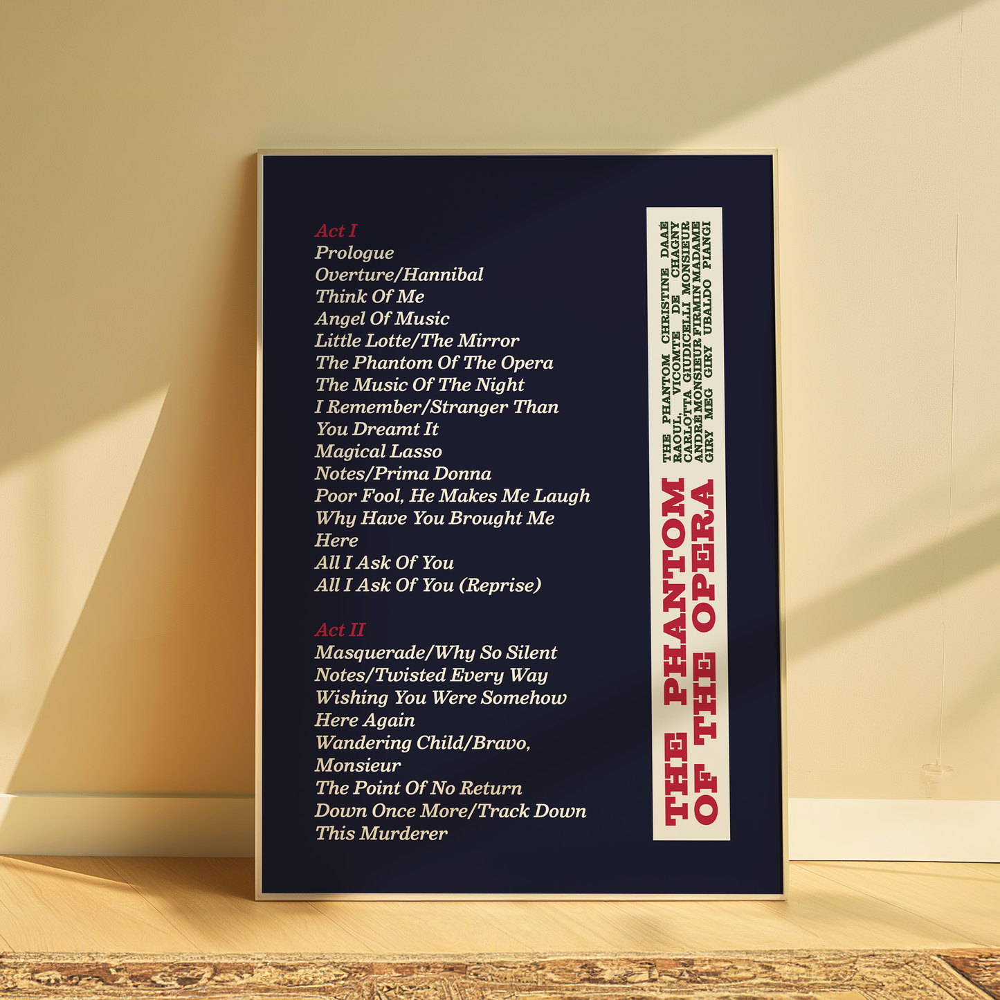 The Phantom of the Opera Song List Print