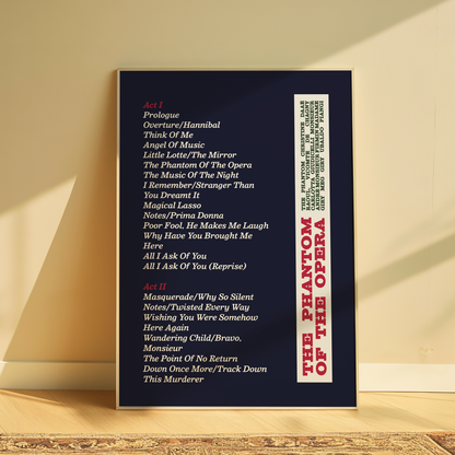 The Phantom of the Opera Song List Print