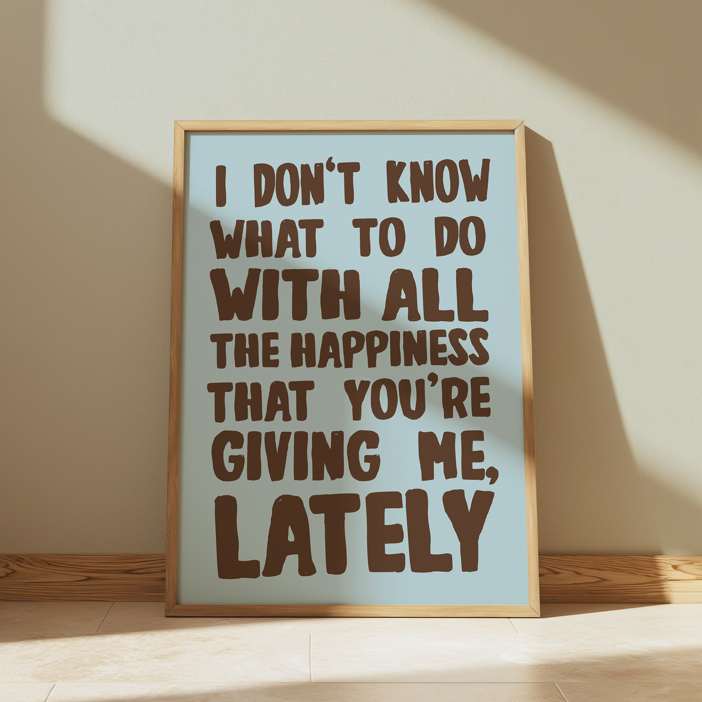 Gerry Cinnamon happiness quote typography print in blue - music lyric wall art poster