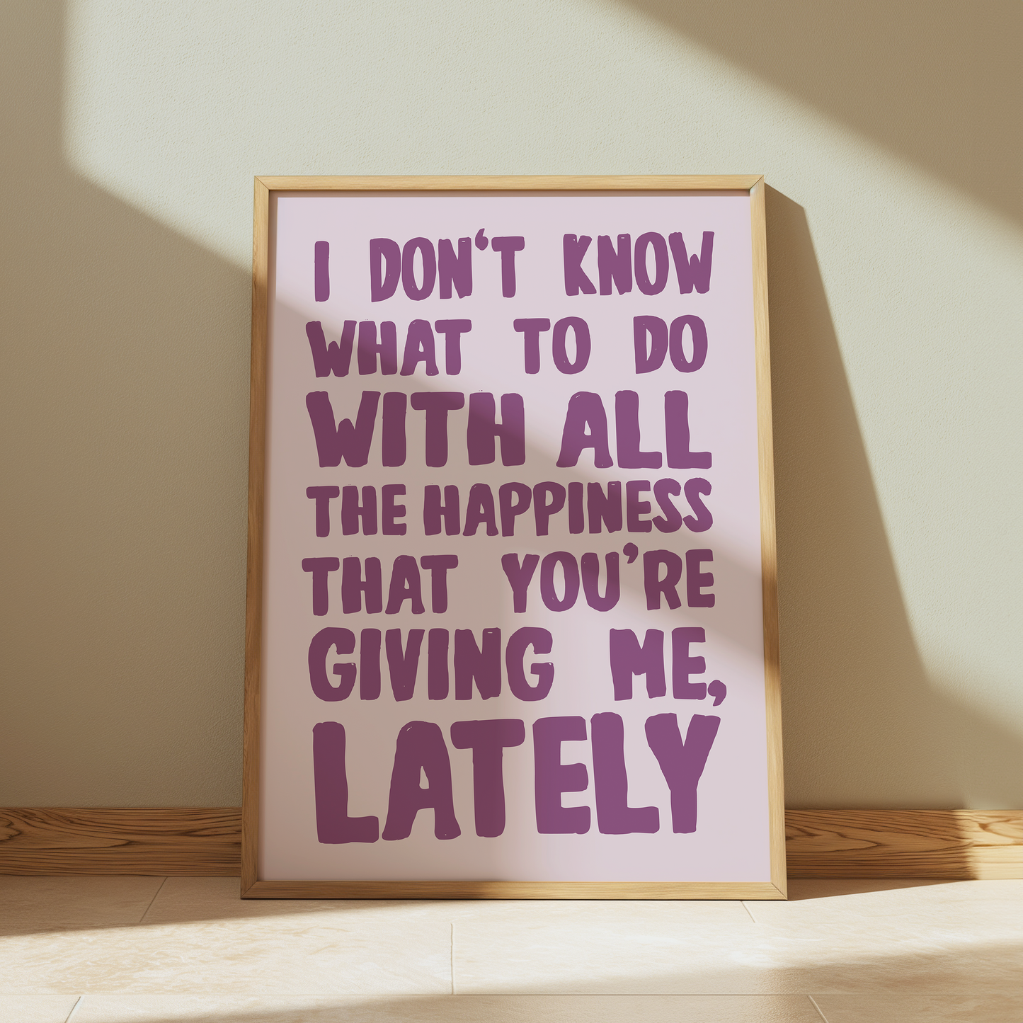Gerry Cinnamon happiness quote typography print in purple - music lyric wall art poster