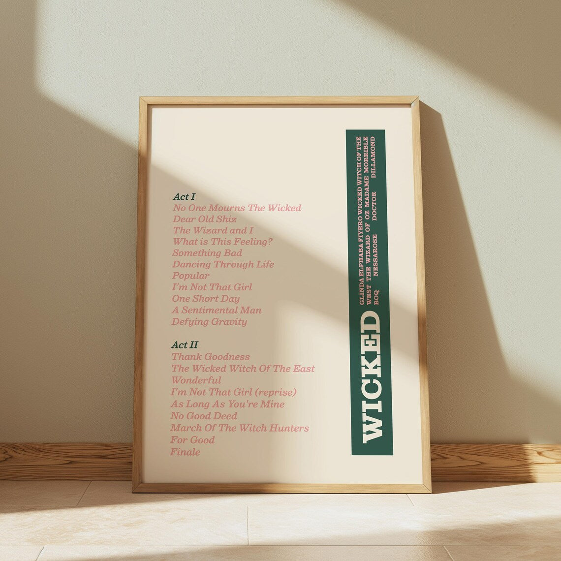 Wicked | Song List Print