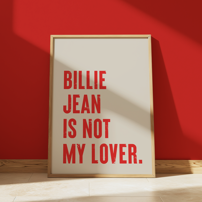 Billie Jean print in Cream - Michael Jackson typography wall art