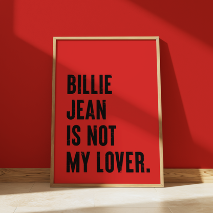 Billie Jean print in Red - Michael Jackson typography wall art