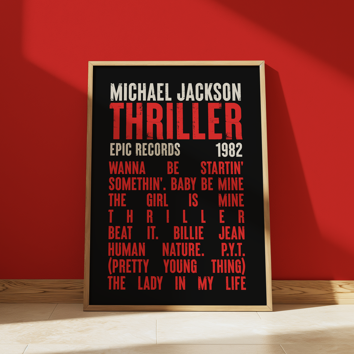 Thriller Album print in Black - Michael Jackson typography wall art