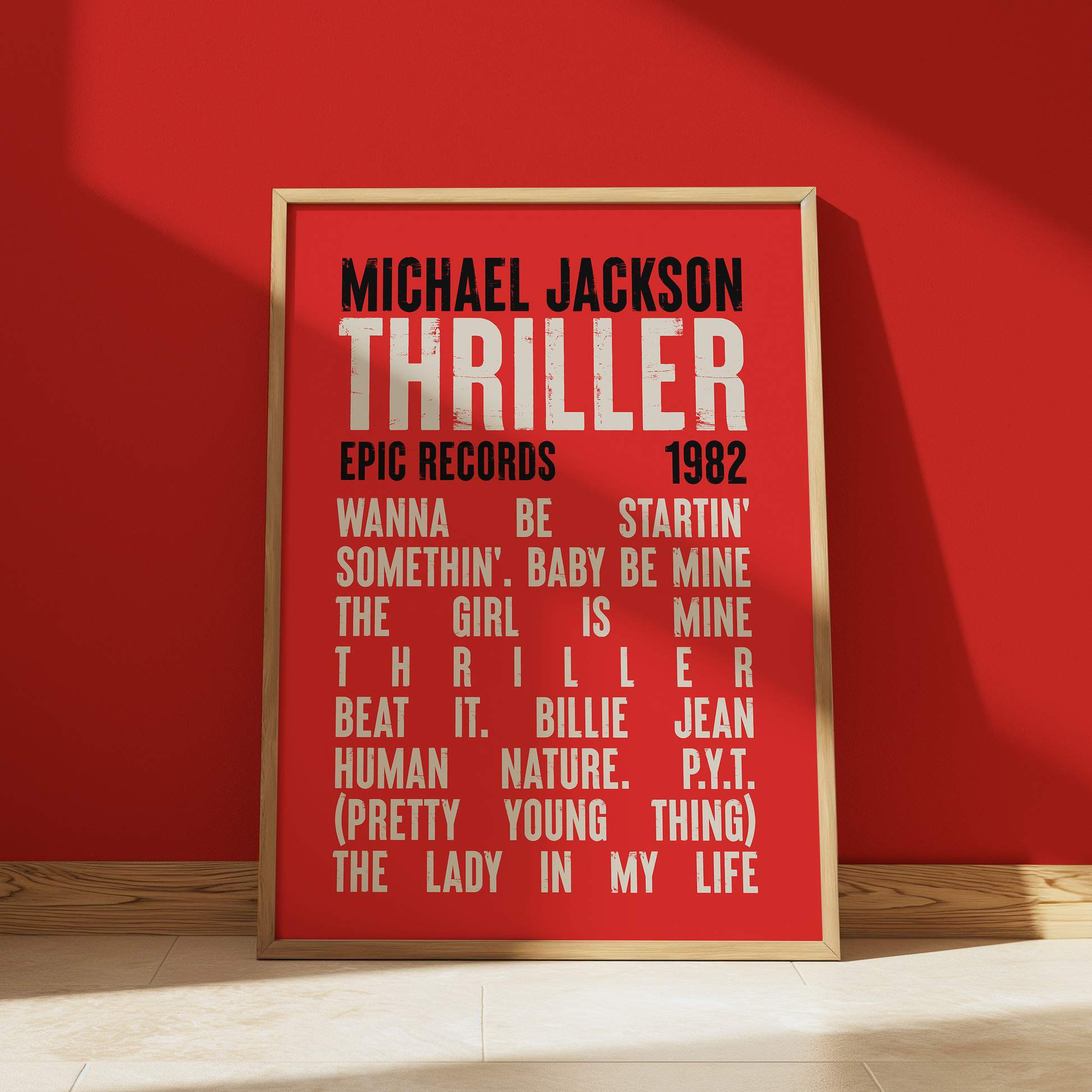 Thriller Album print in Red - Michael Jackson typography wall art