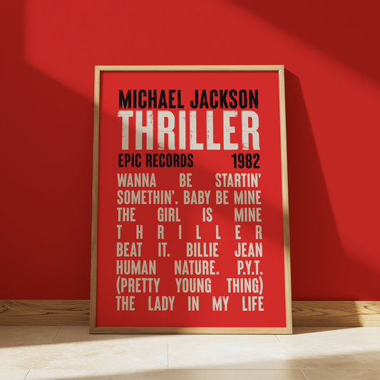 Thriller Album print in Red - Michael Jackson typography wall art