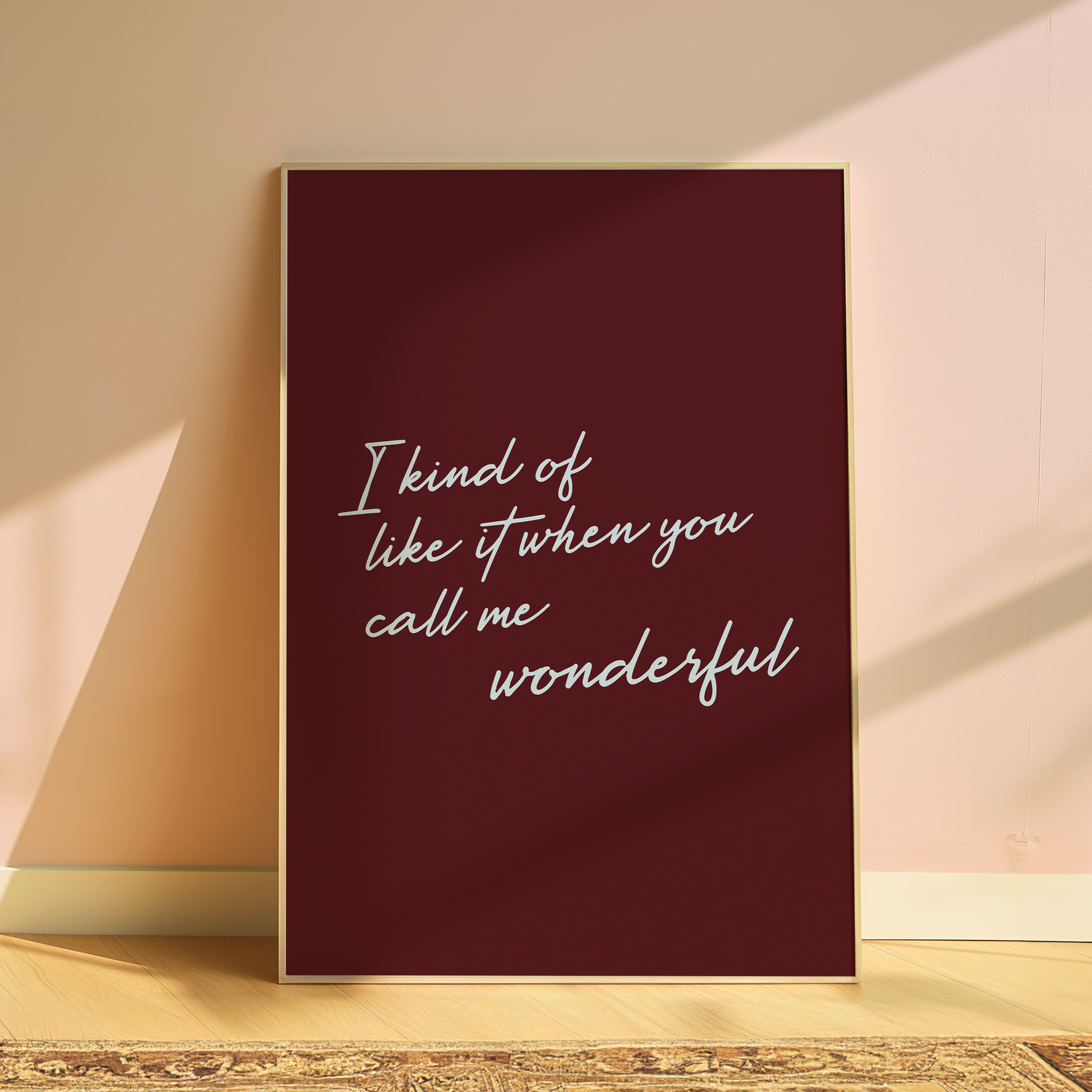 Olivia Dean I Kind Of Like It When You Call Me Wonderful typography print in Burgundy - music lyric wall art poster