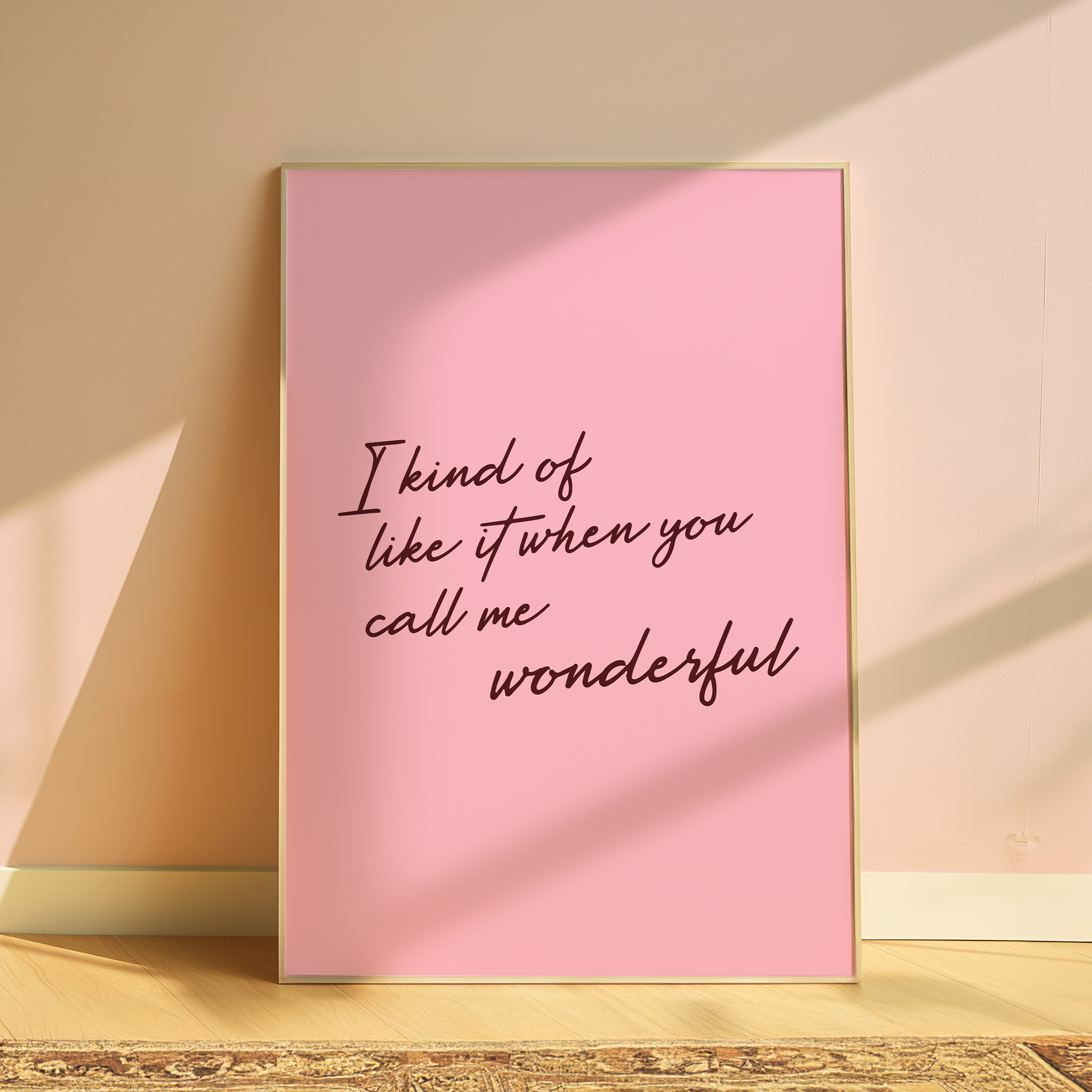 Olivia Dean I Kind Of Like It When You Call Me Wonderful typography print in Pink - music lyric wall art poster