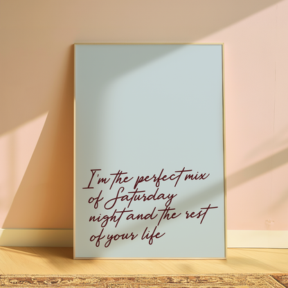 Olivia Dean I'm The Perfect Mix typography print in Blue - music lyric wall art poster