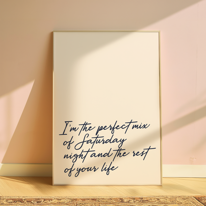 Olivia Dean I'm The Perfect Mix typography print in Cream - music lyric wall art poster