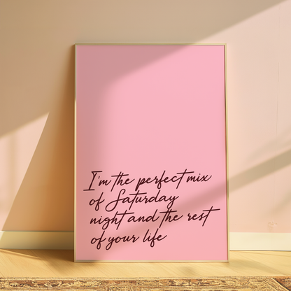 Olivia Dean I'm The Perfect Mix typography print in Pink - music lyric wall art poster