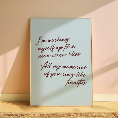 Olivia Dean I'm Working Myself Up typography print in Blue - music lyric wall art poster
