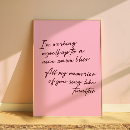 Olivia Dean I'm Working Myself Up typography print in Pink - music lyric wall art poster