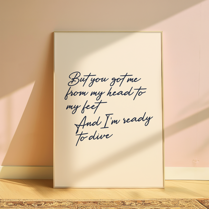 Olivia Dean Ready To Dive typography print in Cream - music lyric wall art poster