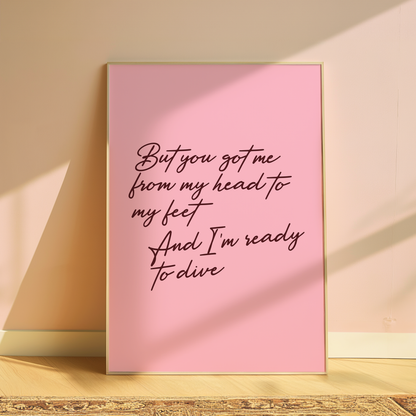 Olivia Dean Ready To Dive typography print in Pink - music lyric wall art poster