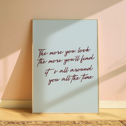 Olivia Dean The More You'll Look typography print in Blue - music lyric wall art poster