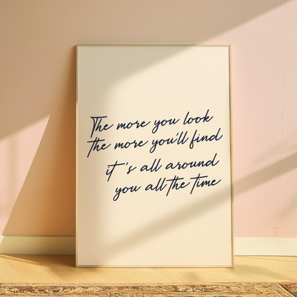 Olivia Dean The More You'll Look typography print in Cream - music lyric wall art poster