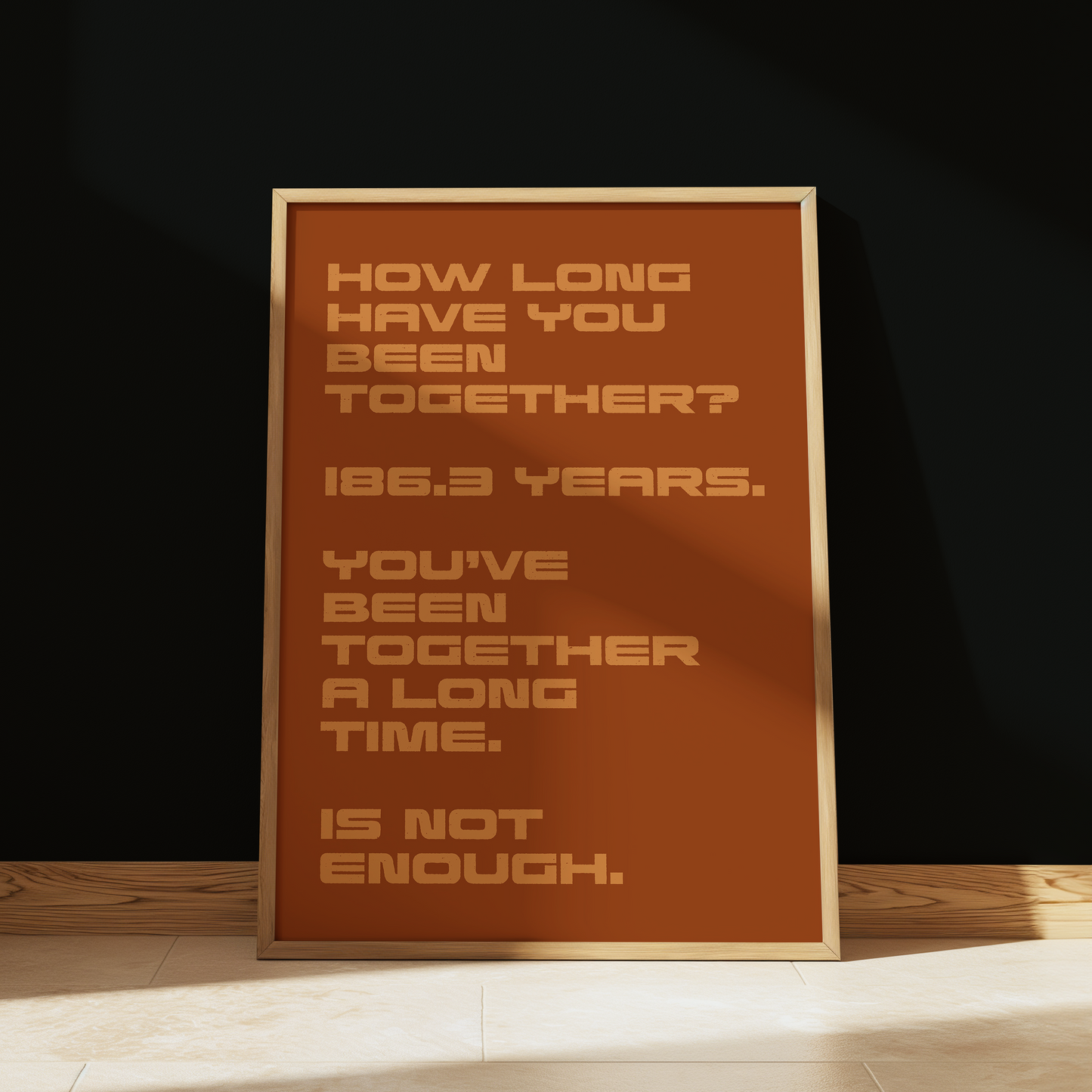 Project Hail Mary 186.3 Years typography print in Orange - sci-fi film wall art poster