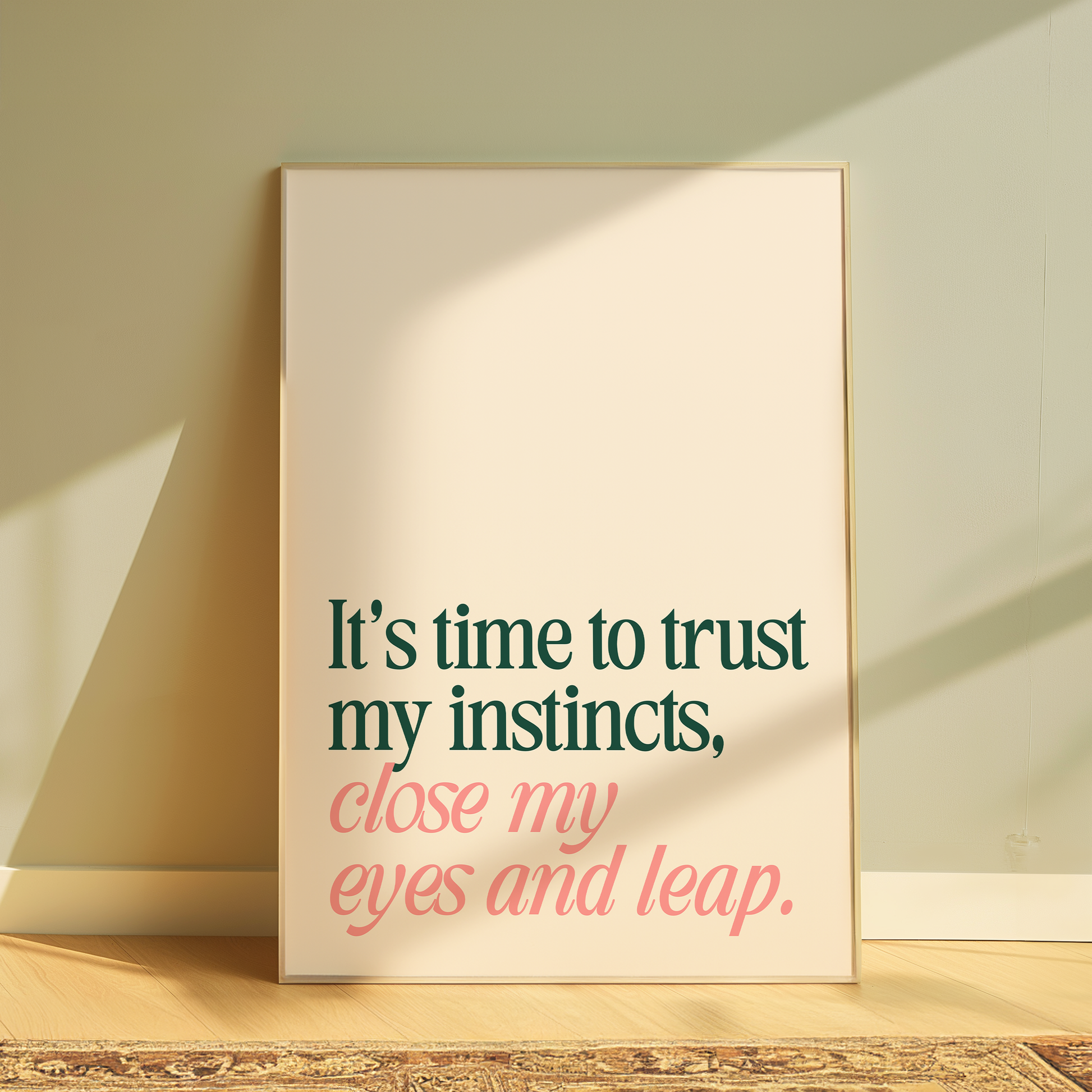 Wicked It's Time To Trust My Instincts, Close My Eyes And Leap typography print in cream - musical lyric wall art poster