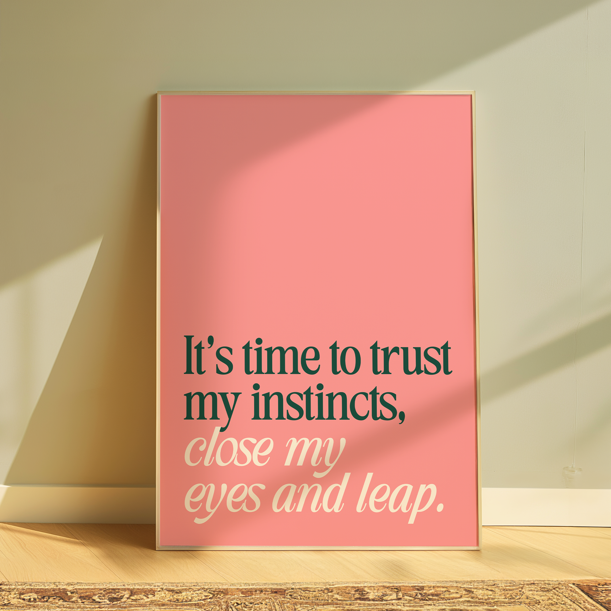 Wicked It's Time To Trust My Instincts, Close My Eyes And Leap typography print in pink - musical lyric wall art poster