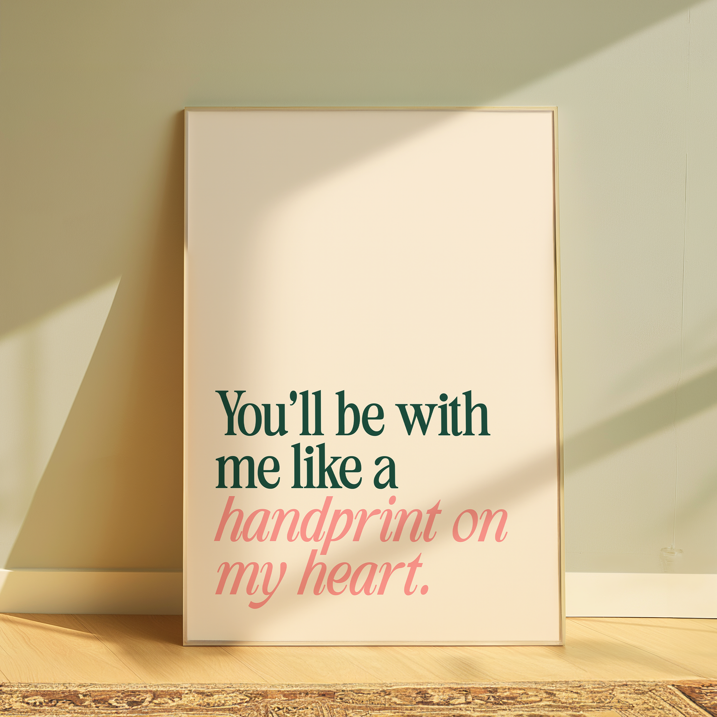 Wicked You'll Be With Me Like A Handprint On My Heart typography print in cream - musical lyric wall art poster